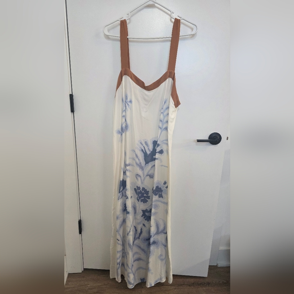 Strappy Neutral OFF-White and Blue Floral Maxi Dress